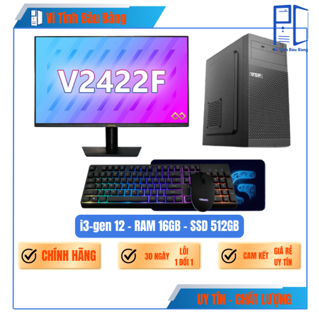 Máy Bộ Văn Phòng Cấu Hình Cao(i3-Gen12, Ram 16, SSD 515GB, 24Inch 