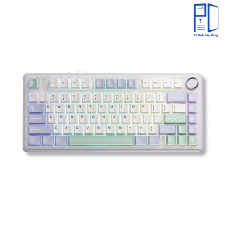 Bàn phím cơ AULA F75 (Xanh nhạt/Trắng/Xanh đậm), (3 Mode, Grey Wood V3 Switch)