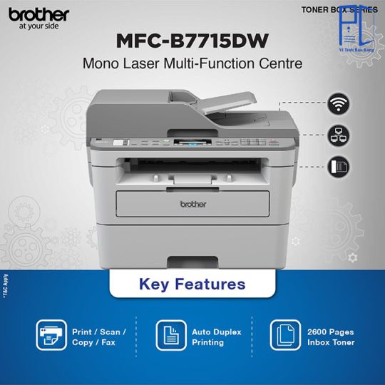 Máy In Laser Đen Trắng Đa Năng Brother MFC-B7715DW (Fax, In Hai Mặt, Scan, Copy, ADF, A4, USB, LAN, WIFI)